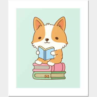 Cute Corgi Loves To Read Books Posters and Art